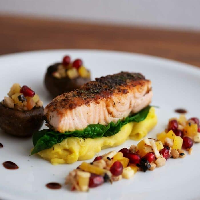 Goldene Milch Lachs Kartoffelpueree