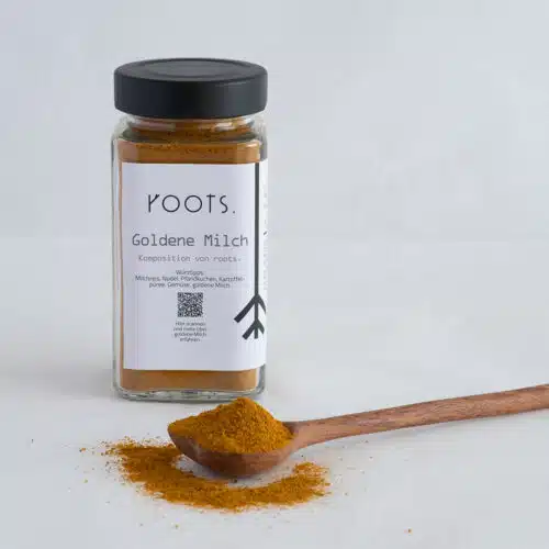 Goldene Milch im roots Gewuerzglas L