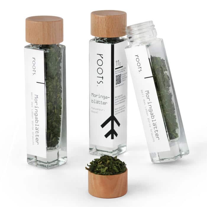 Moringablaetter roots Glas